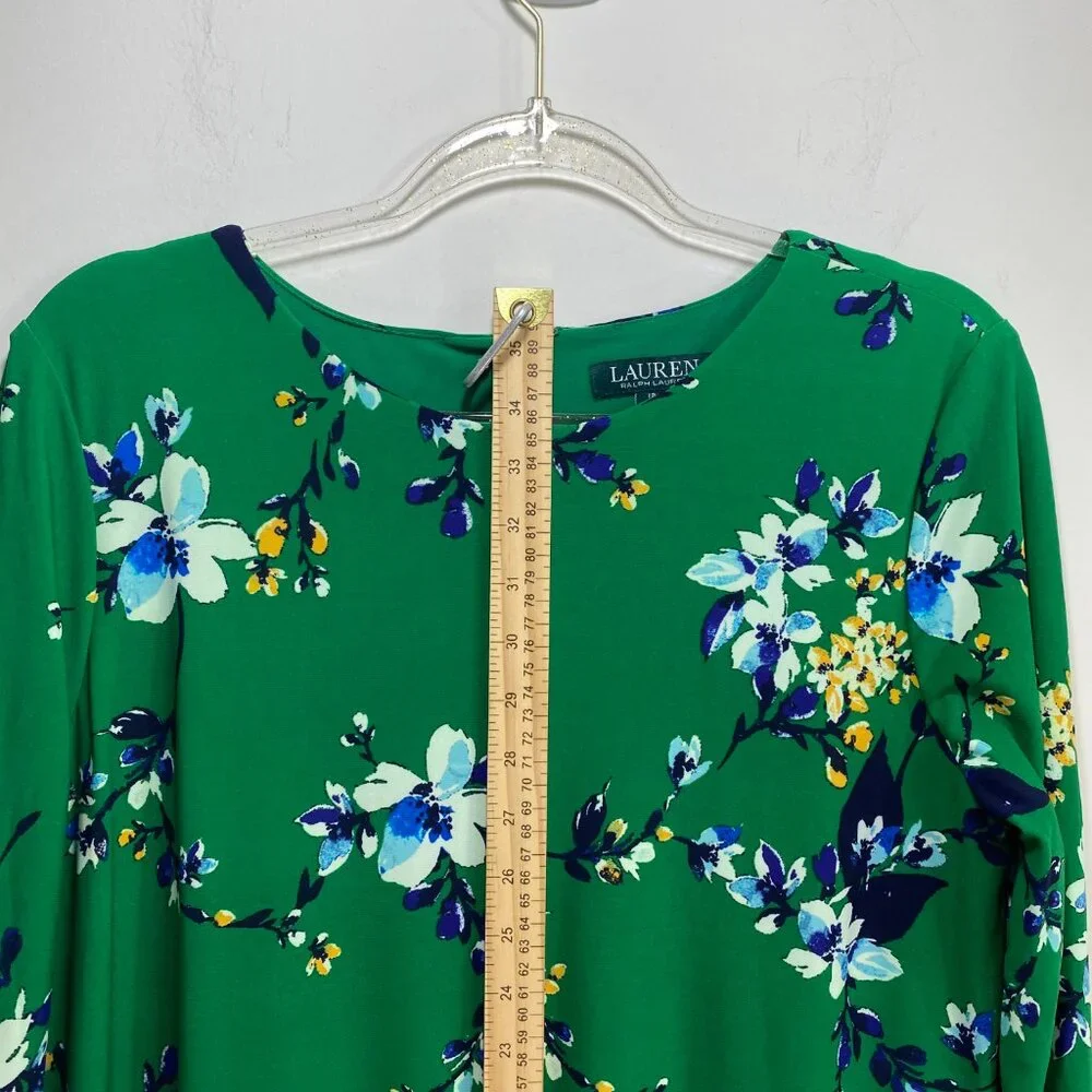Ralph Lauren Shift Dress Green Floral Liquid Knit Womens 12‎ Resortware Party